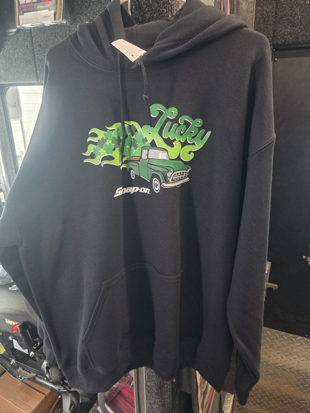 Gildan Black Hoodie with Green 'Lucky' Truck Graphic - Snap-on